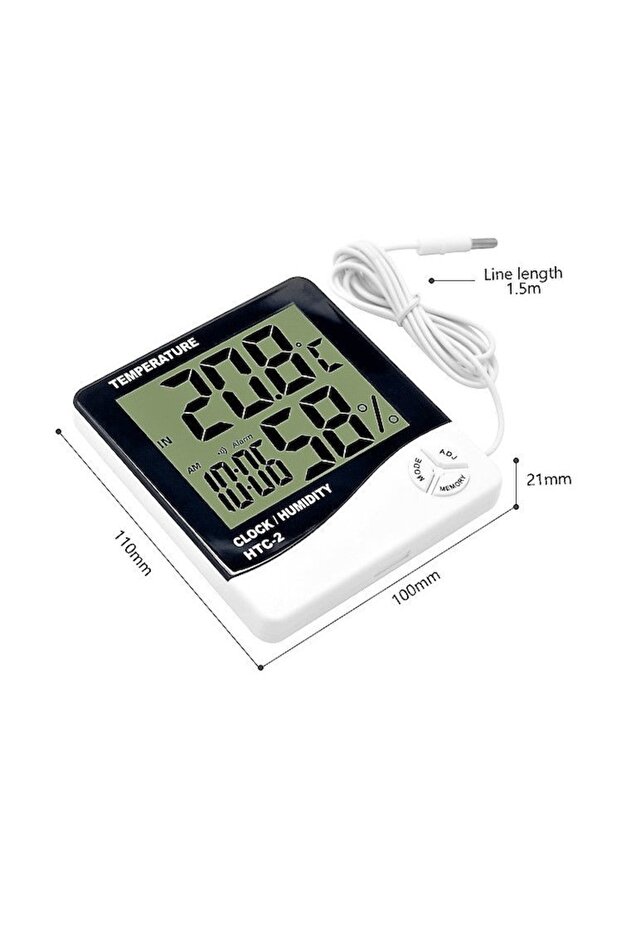 Digital display thermometer with clock and external sensor - HTC-2 - 2