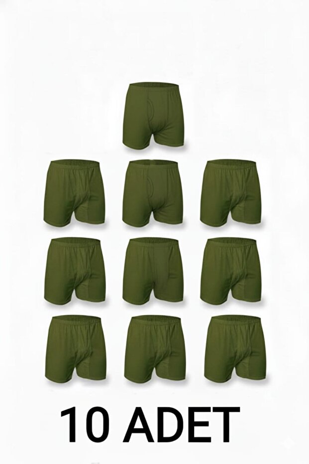 10 Pieces Khaki Green 100% Cotton Comfortable Cut Men's Long Underwear Boxer