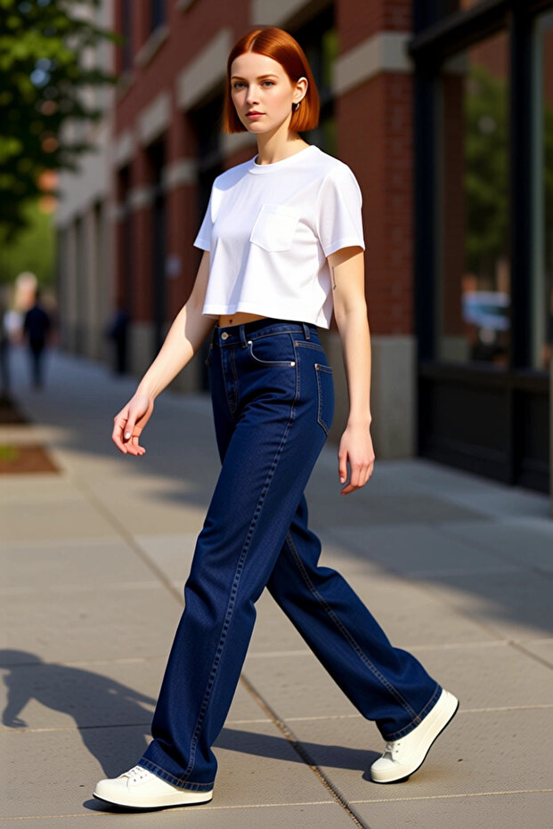 Women's Dark High Waist Straight Cut Denim Pants Functional Durable Quality Comfortable Stylish