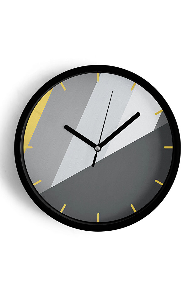 Abstract Geometric Themed Modern Wall Clock - 42cm - Black Case with Glass Front - Silent Mechanism