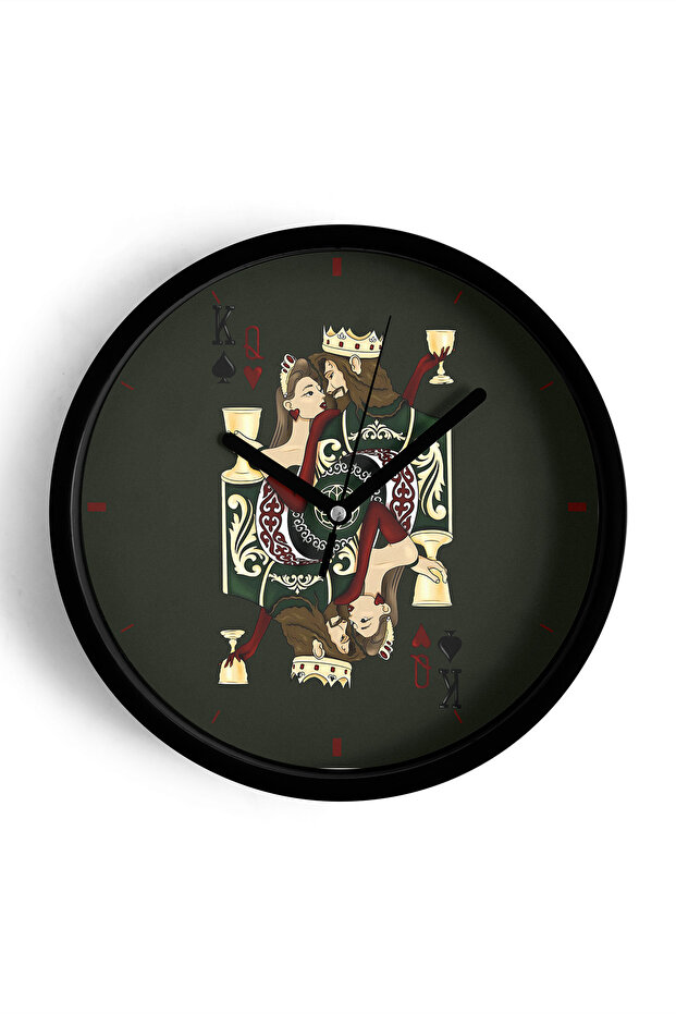 Playing Card Style Double Design Modern Wall Clock - 42cm - Black Case with Glass Front