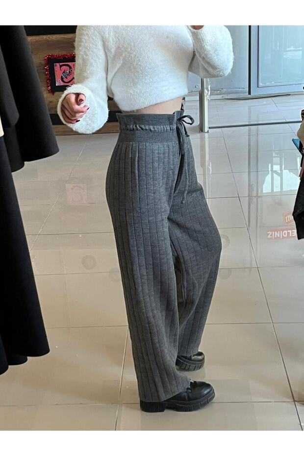 Women's High Waist No Show Gray Knitwear Palazzo Pants