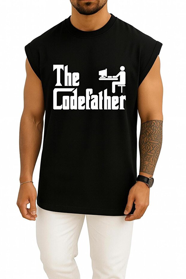 Oversized the Codefather - Computer Programmer Chest Printed Tank Top - 1