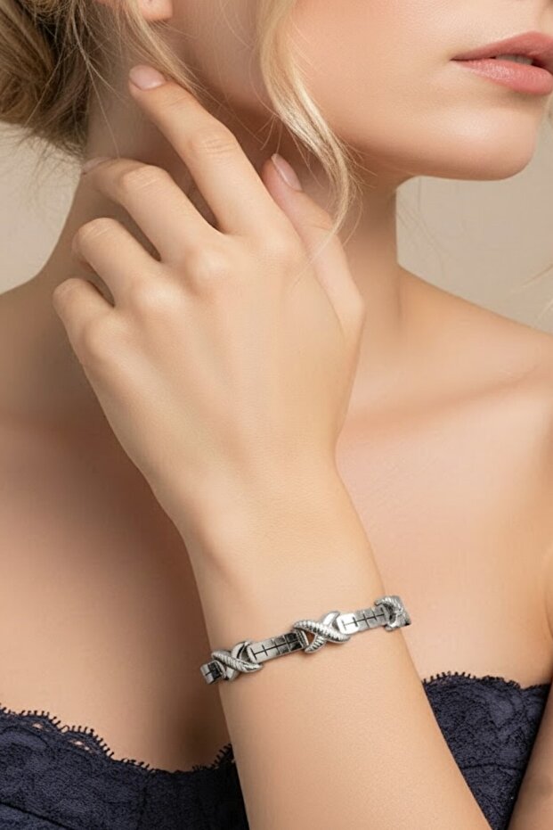 Silver Color Cross Shape Steel Handcuff Bracelet