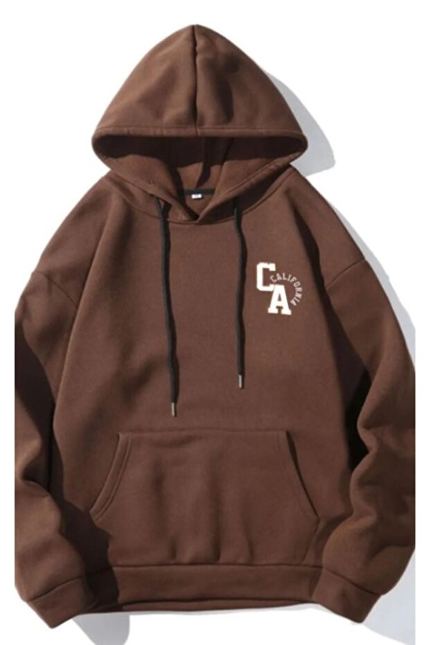 Women's Brown California Printed Hooded Sweatshirt