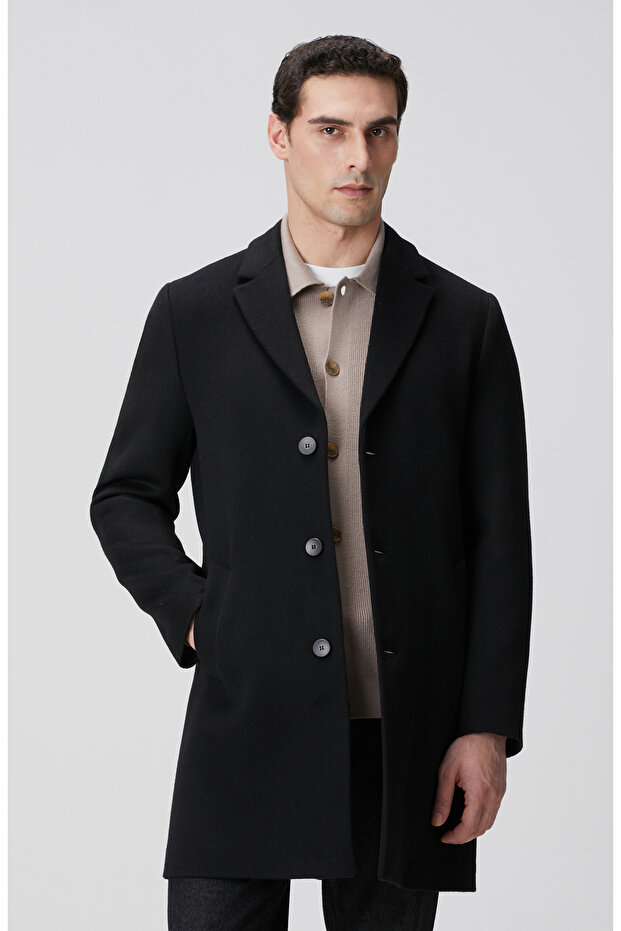Siyah Yün Mix Palto - 1