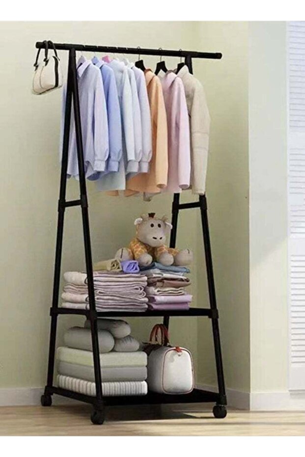 Multifunction Metal Clothes Stand Hanger And Organizer Black 56X40X158 cm