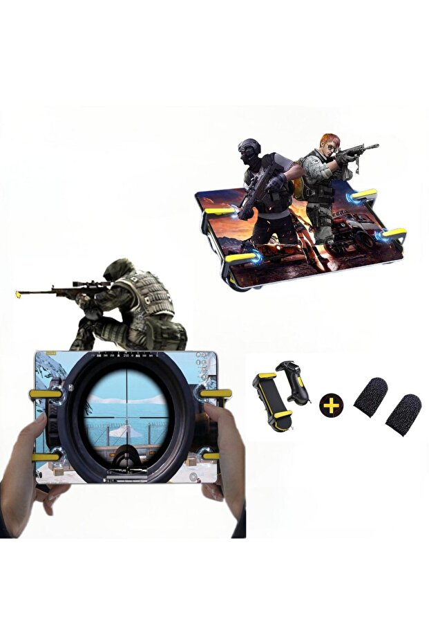 PUBG Game Controller Trigger with Rapid Fire, 6 Fingers Compatibility for iPad, Tablet and Android - 1