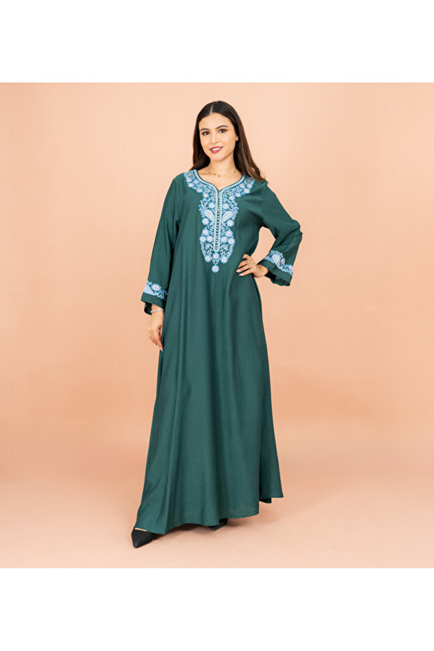 Classic Solid Floral Embroidery Crystal Jalabiya