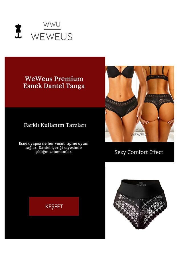 Μαύρο ελαστικό πολυτελές στρινγκ με δαντέλα - 4