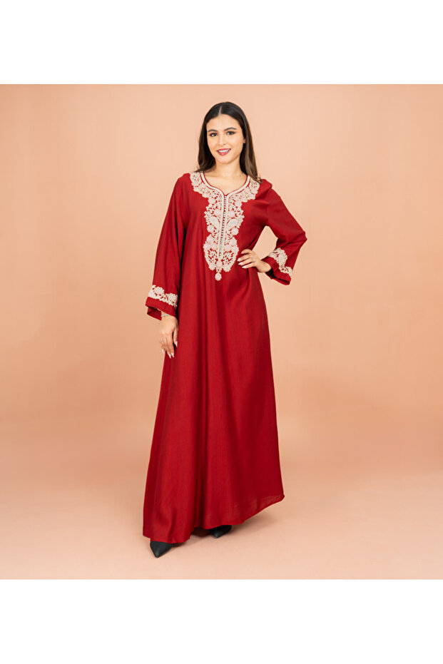 Classic Solid Floral Embroidery Crystal Jalabiya