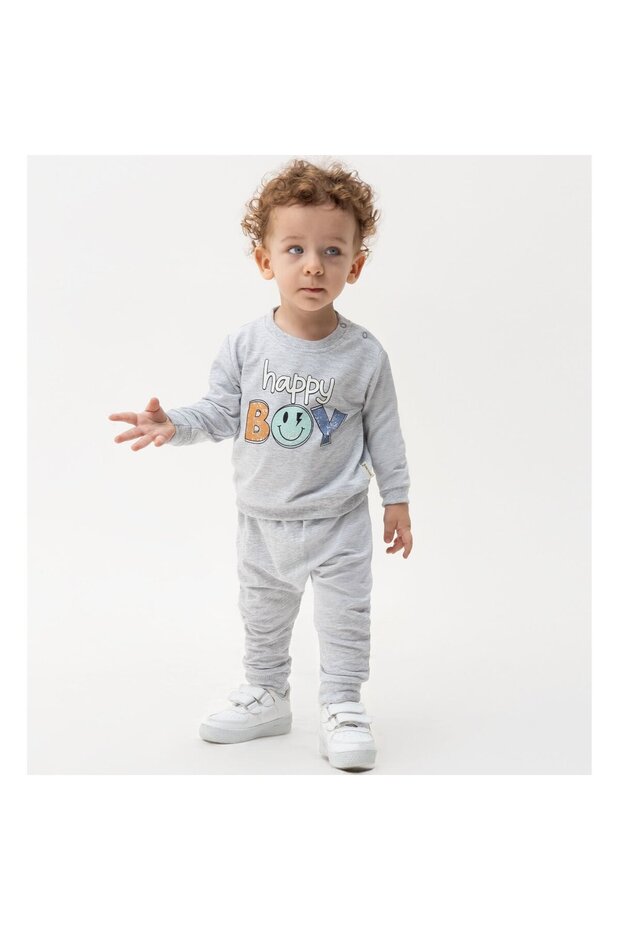 Baby Boy Gray Happy Boy Written 2-Piece Set