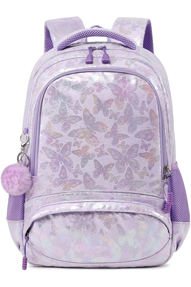 Butterfly Print Lilac/Lavender 3-in-1 Children's Backpack Set with Lunch Bag (Shimmery Purple)