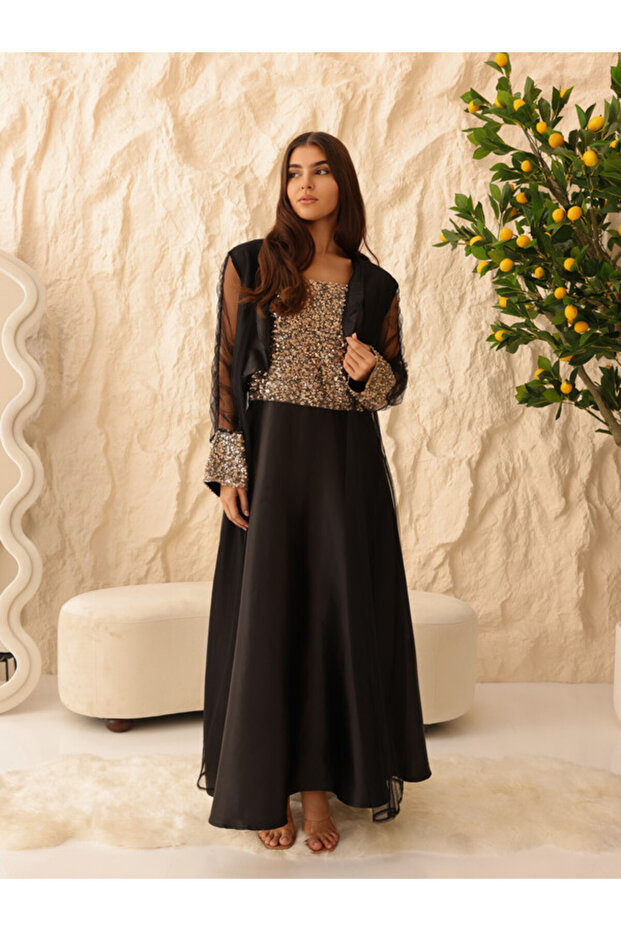 Sequin Elegance 2 Piece Sheer Sleeves Outfit
