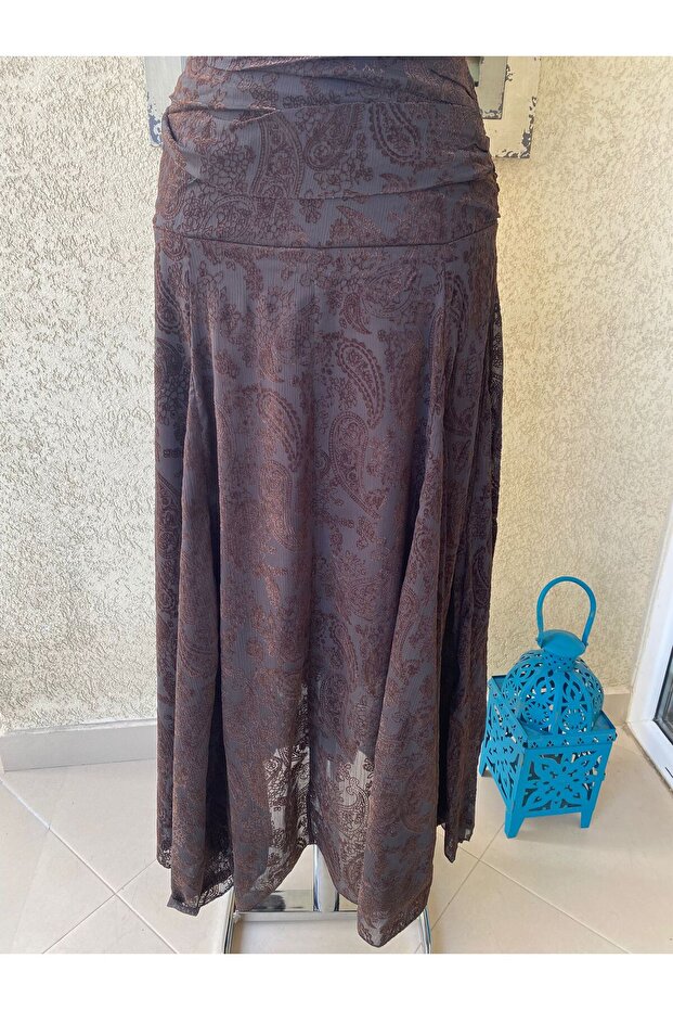 Baskılı Drapeli Tasarım Uzun Etek - 6