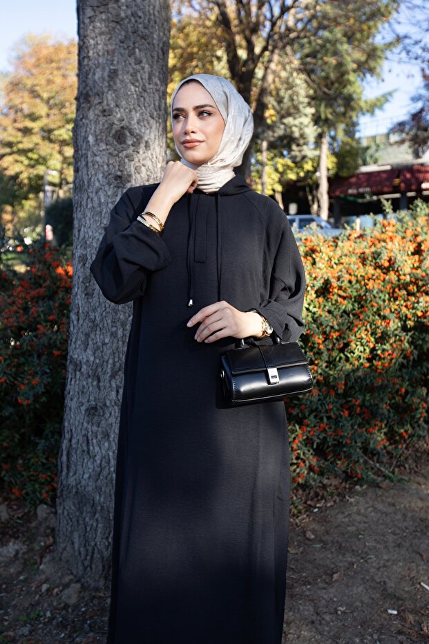 Tesettür Hooded Sportswear Two-Piece Suit Black