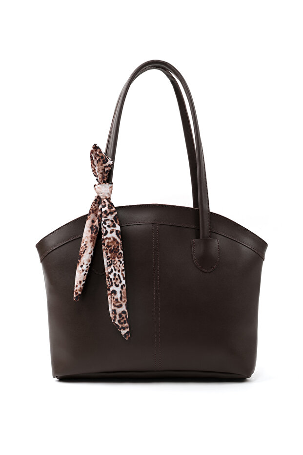 Brown Color Shk274 Faux Leather Zippered Single Compartment Hand, Arm and Shoulder Bag with Scarf Gift