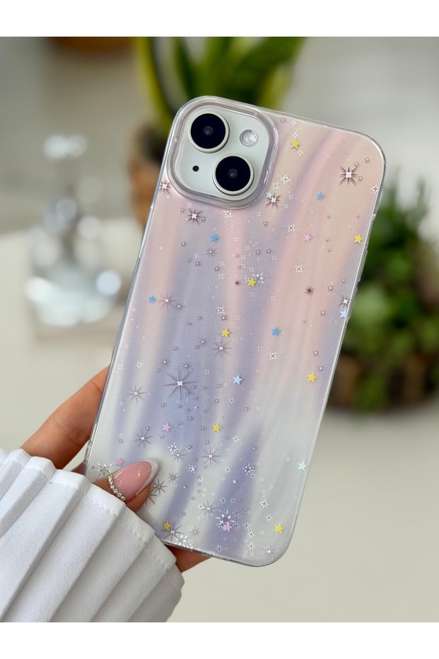iPhone 14 Plus - 15 Plus Compatible Shine Star Color Gradient Shiny Design Silicone Case