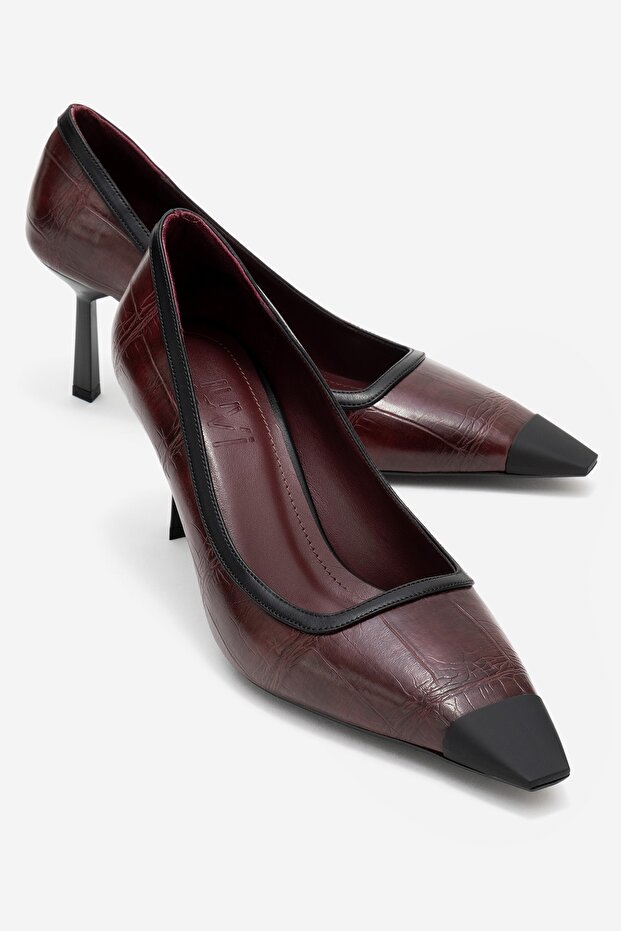Rona Burgundy Print Matte Toe Women's Heeled Shoes