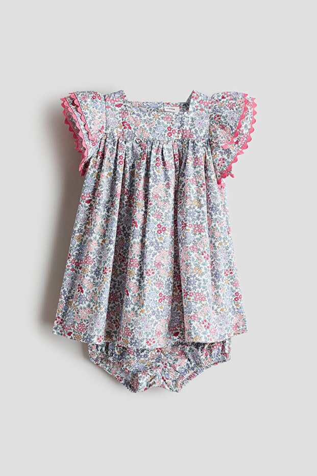 2 Parçalı Pamuklu Elbise ve Kabarık Şort Set - 4