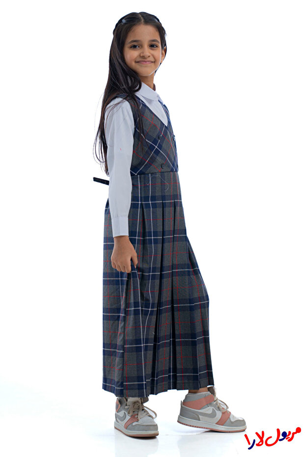 مريول كحلي رصاصي كاروهات موديل اربعة زرار - 2