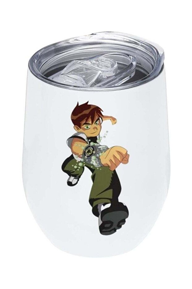 White Insulated Tumbler 12Oz With Lid, Ben 10 Design
