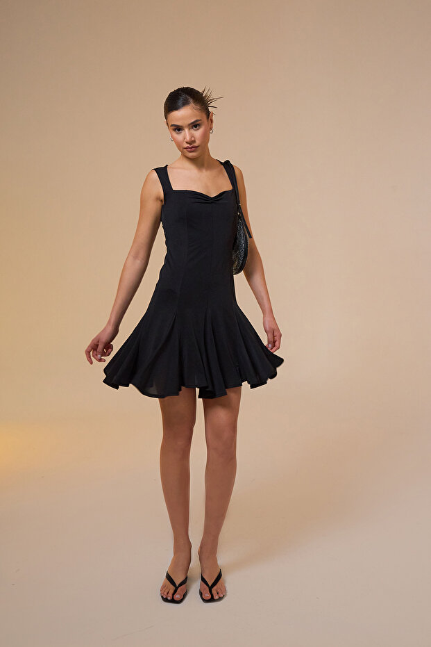 Sidra Siyah Kloş Mini Elbise - 2