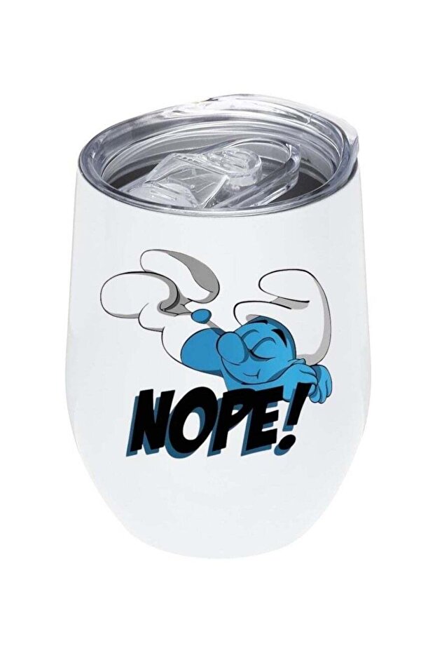 White Tumbler 12Oz With Lid, Nope Smurf Design, Perfect For Hot And Cold Drinks