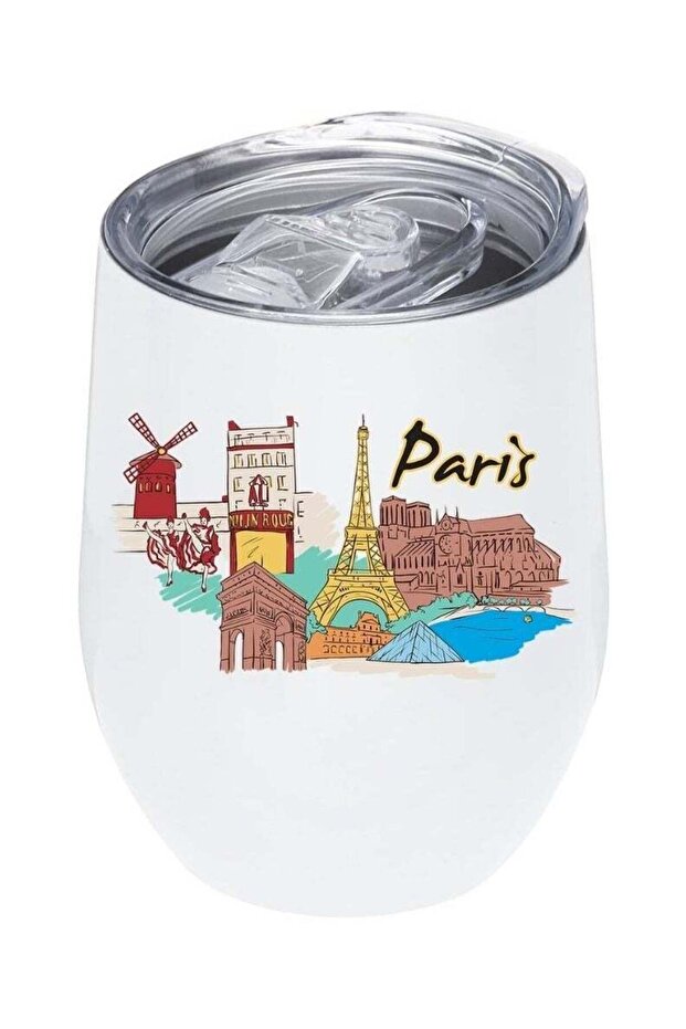 White Insulated Tumbler 12Oz With Lid Stainless Steel - Paris Design