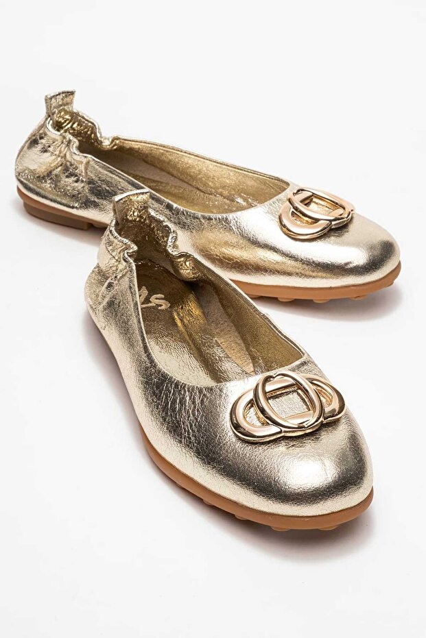 Perite Women's Genuine Leather Ballet Flats Gold with Elastic Back Color-Match Leather Lining