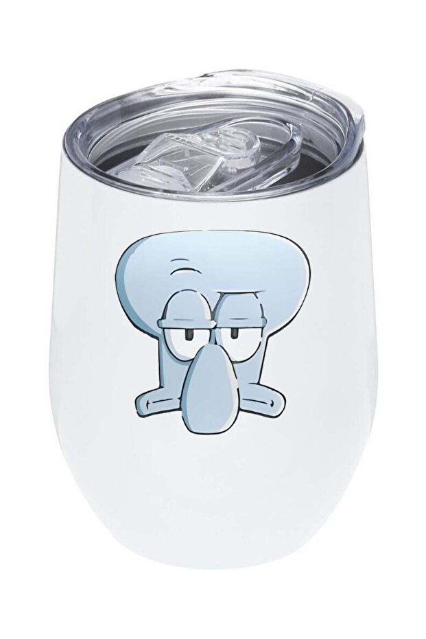 White Stainless Steel Insulated Tumbler 12oz - Squidward Face