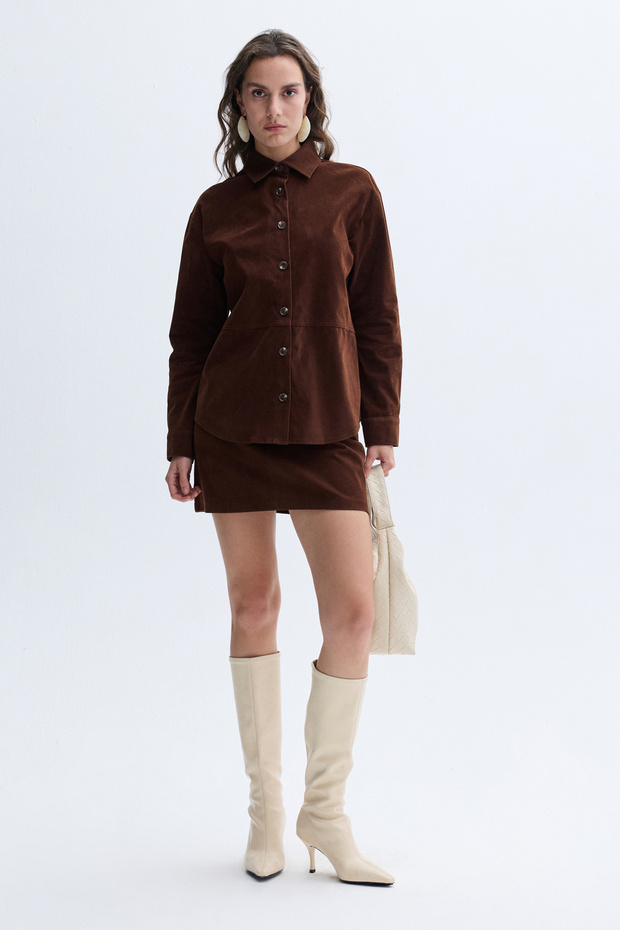 Women's Brown Suede Textured Mini Skirt