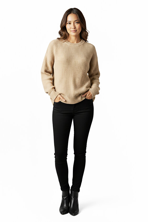 Kadın Bisiklet Yaka Oversize Örgü Kazak - 2