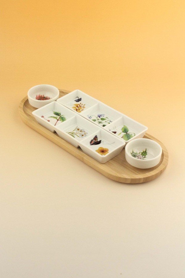 Botanical Bamboo Stand Porcelain Sauce Bowl Set