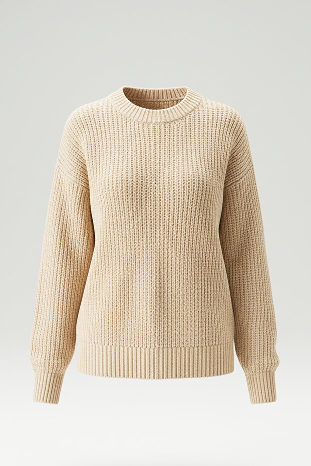 Kadın Bisiklet Yaka Oversize Örgü Kazak - 4