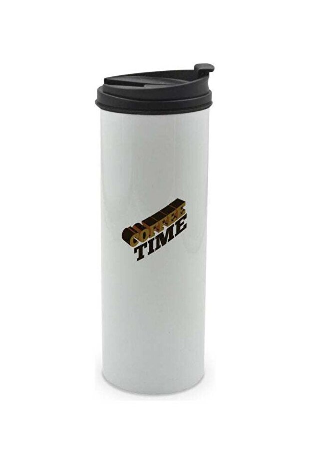 Coffee Time Printed Double Wall Tumbler With Lid Multicolour 400ml