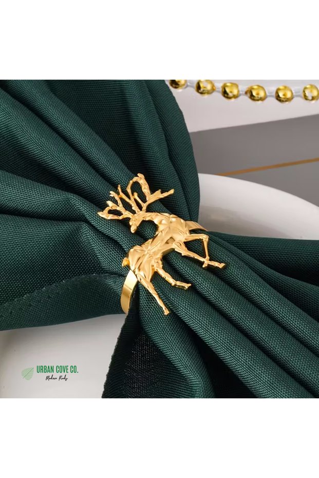 Set of 4 Gold Colored Geometric Deer Napkin Rings
