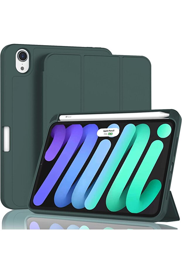 iPad Mini 7/6 Case 8.3" with Pencil Holder, Soft TPU, Auto Sleep/Wake - Midnight Green