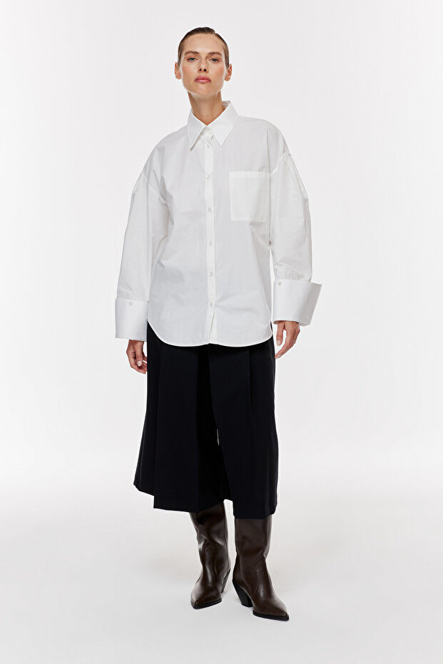 Manşet Kollu Oversize Gömlek - 3