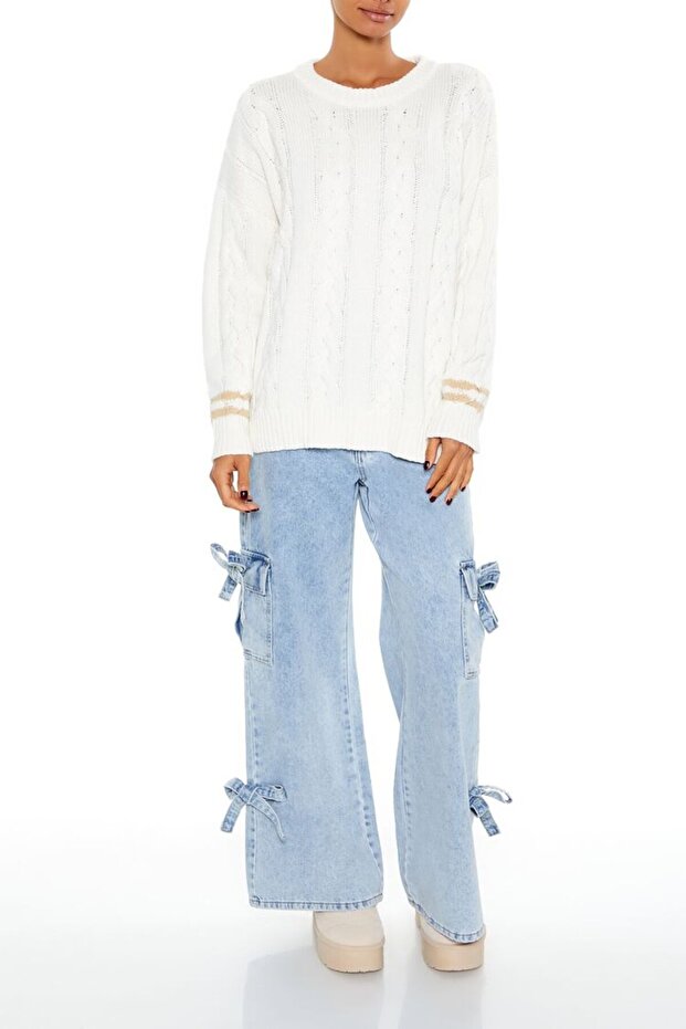 Çizgili Triko Kazak - 4