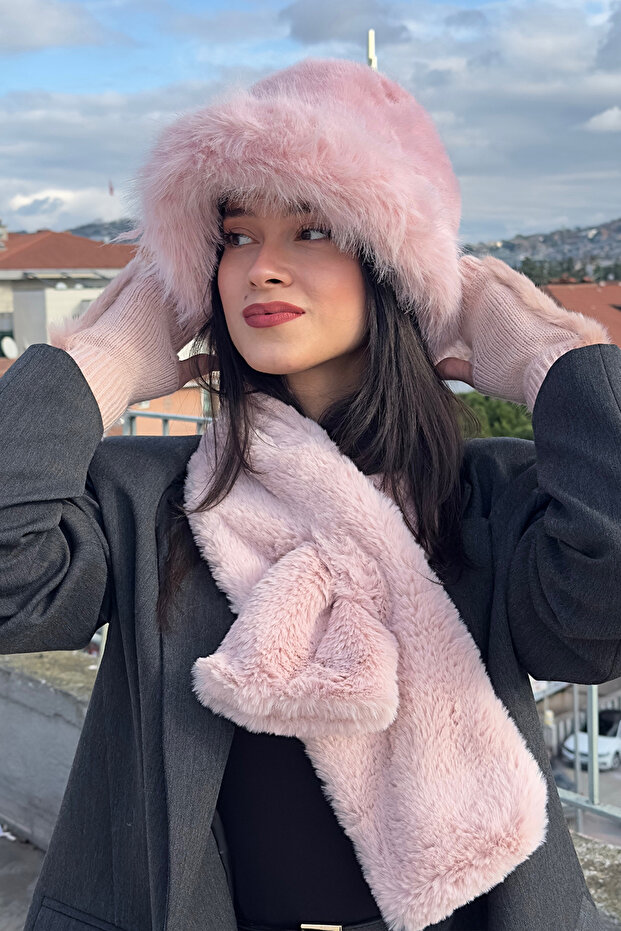 Women's Plush Fur Winter Hat Neck Warmer Gloves Set – 3-Piece Soft Set