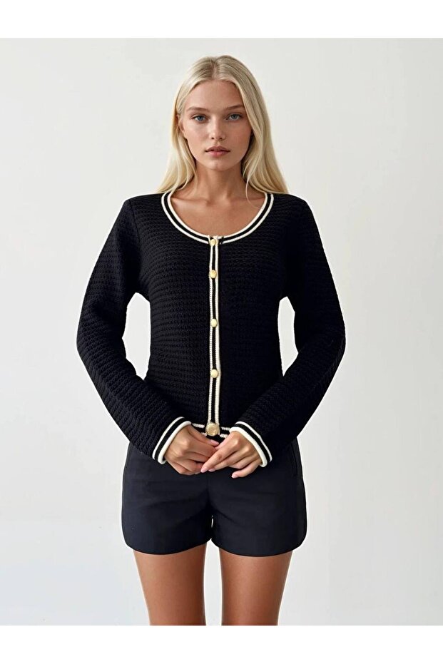 Örme Düğmeli Hırka - 1