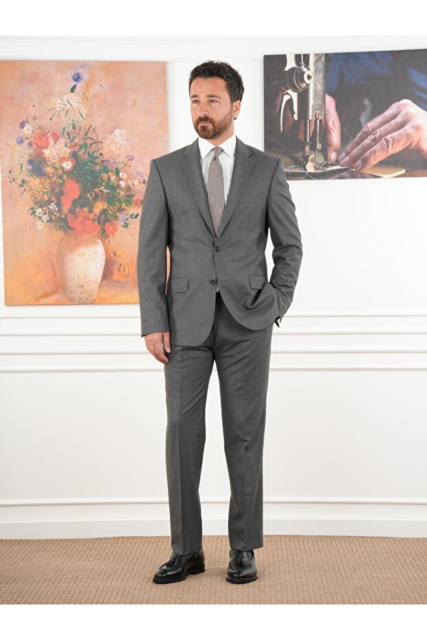Men's Regular Italian Style Woolen Mono Collar Suit Jacket Pants-Xprzcom8406