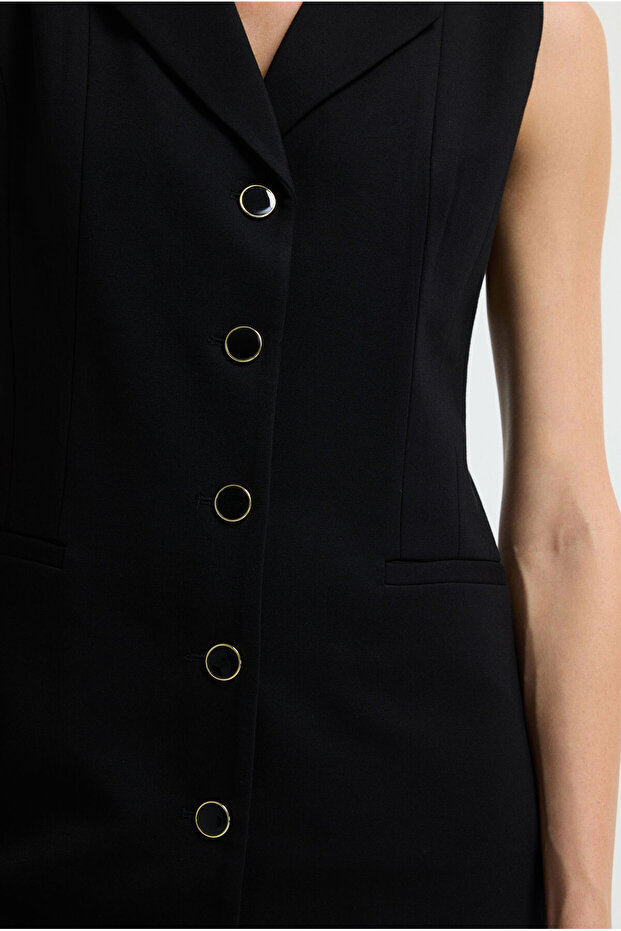 Kolsuz Düğmeli Gömlek Elbise - 3