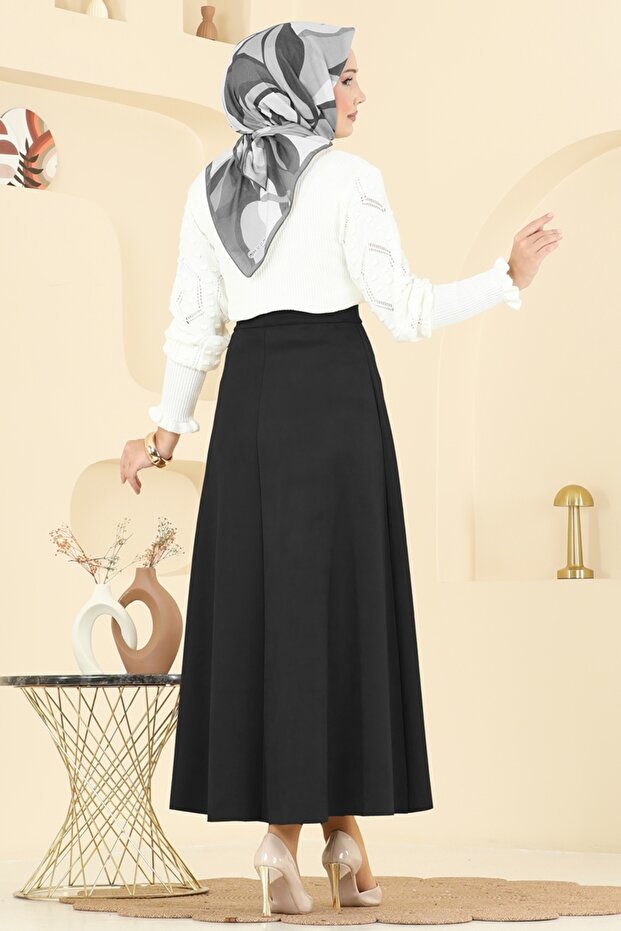 Beli Lastikli Süet Etek 3228HBS856-MS Siyah - 4