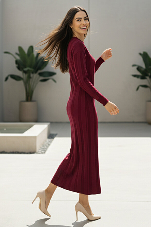 Triko Elbise N7050 Bordo - 2