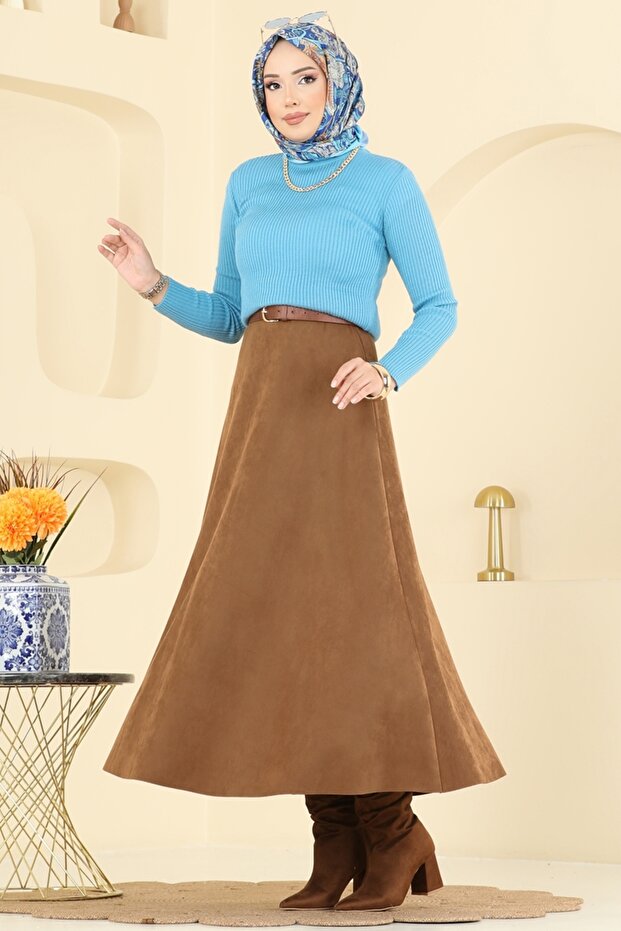 Beli Lastikli Süet Etek 3228HBS856-MS Taba - 2