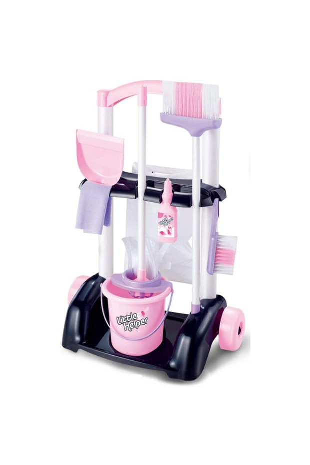 - Kids Toys Cleaning Trolley Set with Accessories - Pink