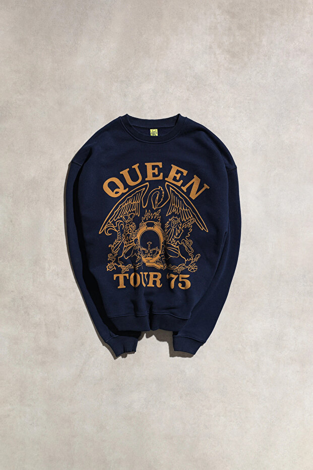 سويت شيرت Queen Tour 75 Vintage للجنسين باللون الأزرق الداكن ذو 3 خيوط