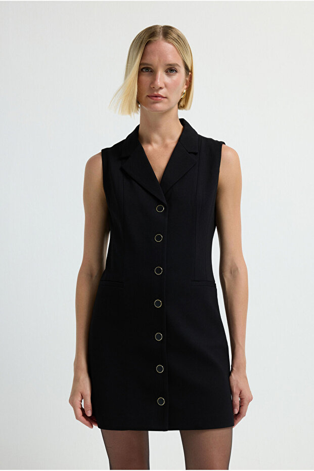 Kolsuz Düğmeli Gömlek Elbise - 1